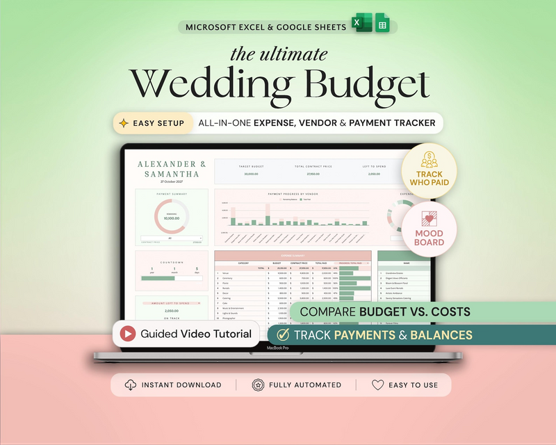 Wedding Budget Planner Spreadsheet | Google Sheets & Excel Wedding Expense Tracker